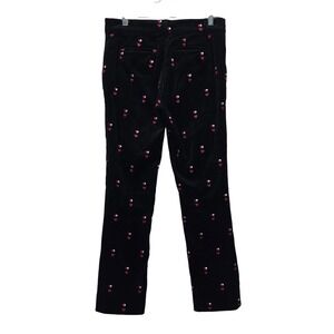 FRAME Velvet Heart Embroidered Pants Noir Womens 0 Black Straight Whimsical‎